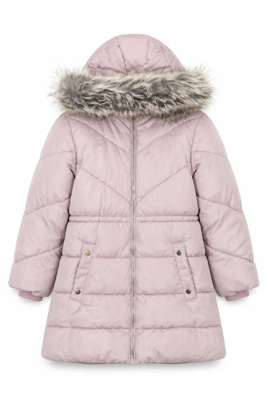Next Girls Pink Puffer Jacket with Fur Trim Hood Size 10