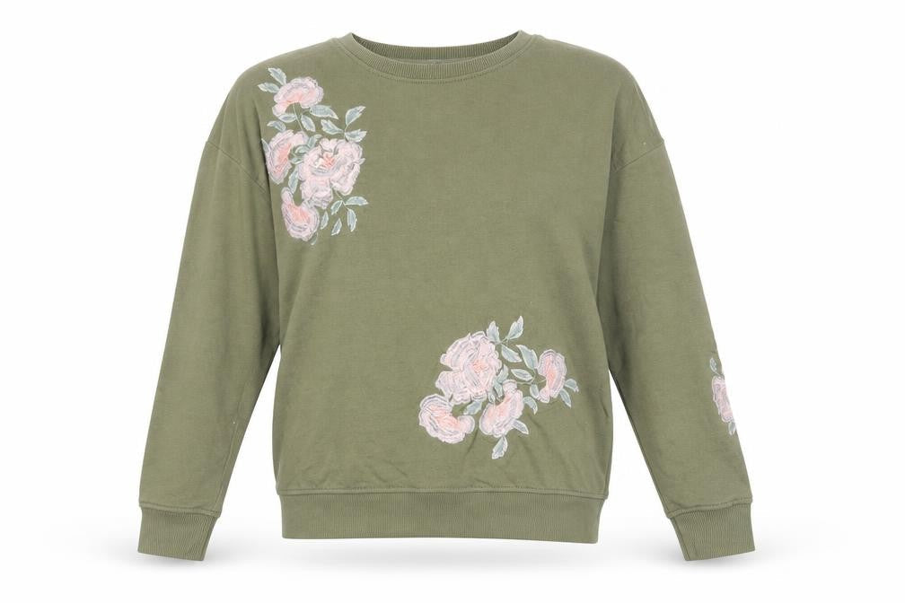 New Look Women's Green Embroidered Pullover Sweatshirt