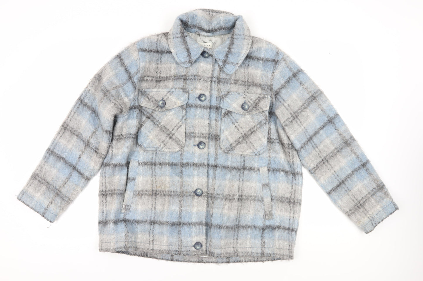Topshop Women's Blue Check Jacket, Size M, Casual