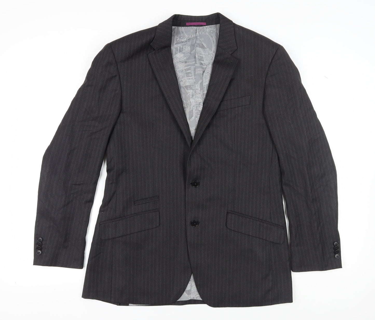 Next Men's Grey Striped Blazer 40R Wool Blend