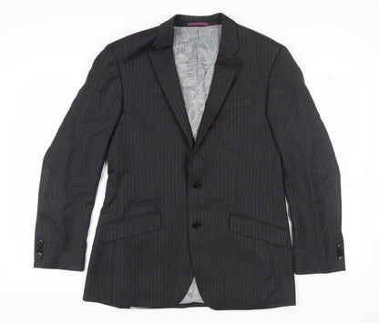 Next Men's Grey Striped Blazer 40R Wool Blend