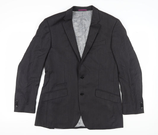 Next Men's Grey Striped Blazer 40R Wool Blend
