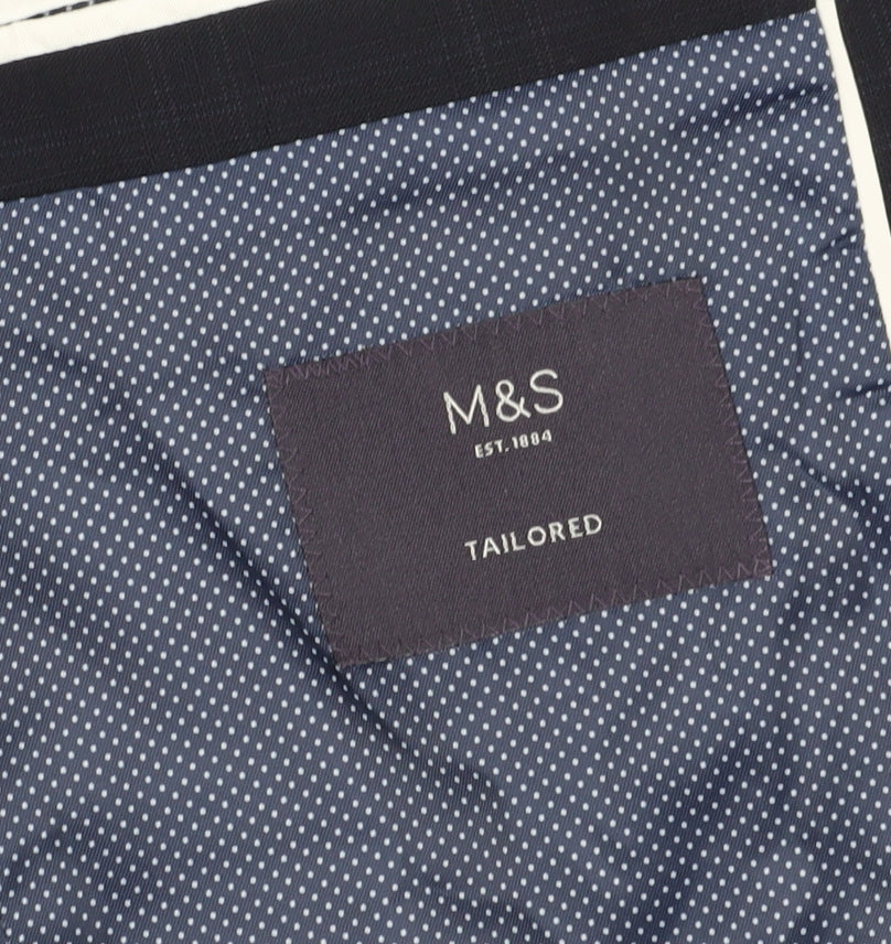 Marks and Spencer Men's Blue Check Blazer, Size 38S