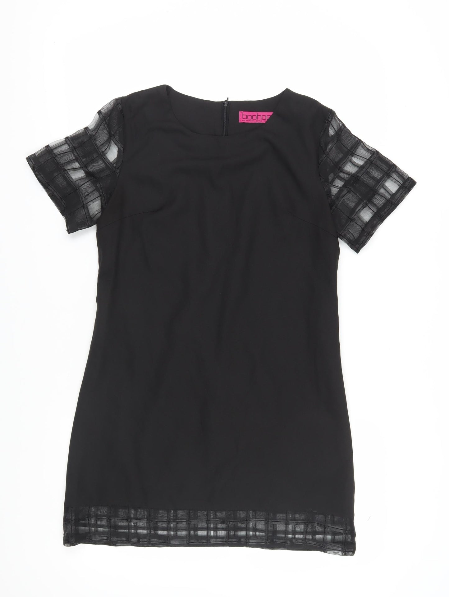 Boohoo Women's Black Sheer Sleeve Shift Dress 12