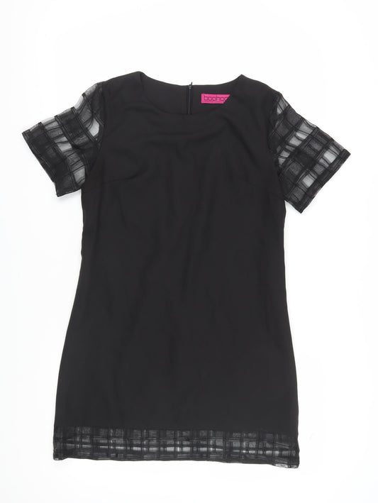 Boohoo Women's Black Sheer Sleeve Shift Dress 12
