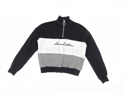 Additional front view of H&M girls’ black full zip sweatshirt 9-10 years