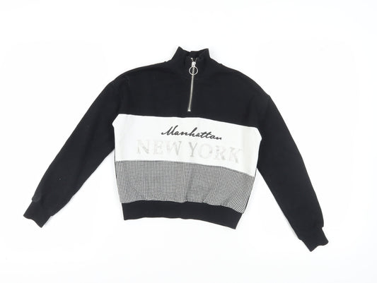 H&M Girls Black Full Zip Sweatshirt 9-10 Years