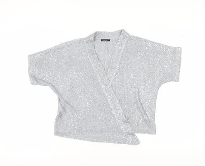 Additional front view of Roman Women's Silver Sequin Wrap Jumper, size 14