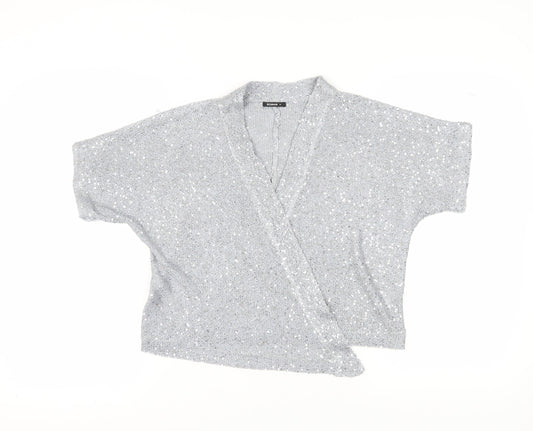 Roman Women's Silver Sequin Wrap Jumper Size 14