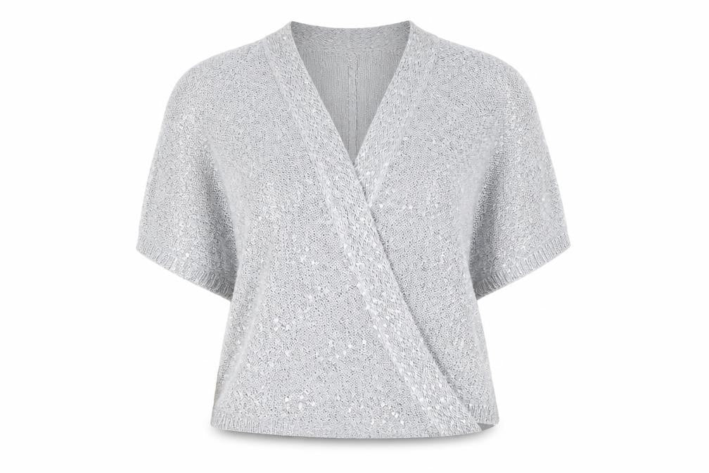 Roman Women's Silver Sequin Wrap Jumper Size 14