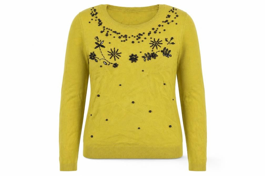 Marks & Spencer Women's Yellow Beaded Pullover, Size 12