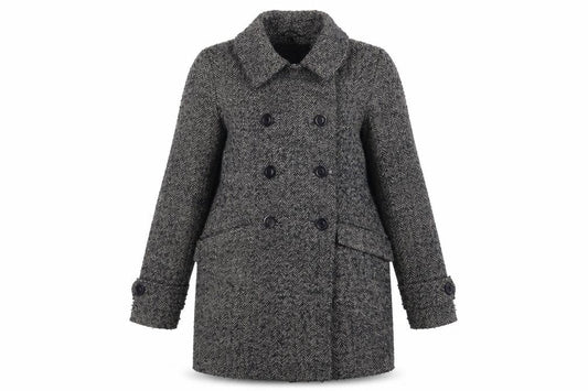 Warehouse Women's Grey Herringbone Pea Coat Size 8