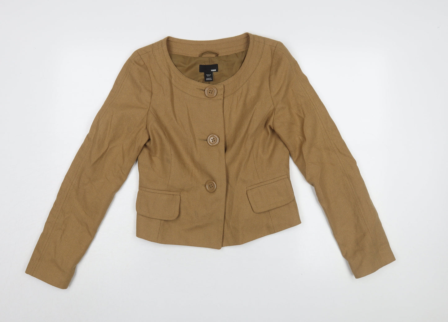 H&M Women's Brown Cropped Jacket Size 8