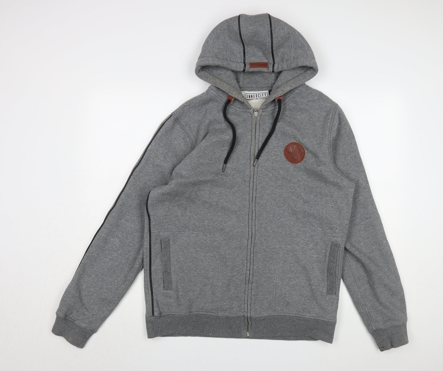 Innercity Men's Grey Hooded Bomber Jacket M