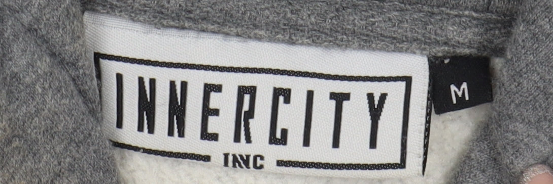 Innercity Men's Grey Hooded Bomber Jacket M