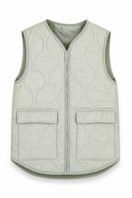 Front view of Zara girls’ green quilted sleeveless puffer jacket 11-12y