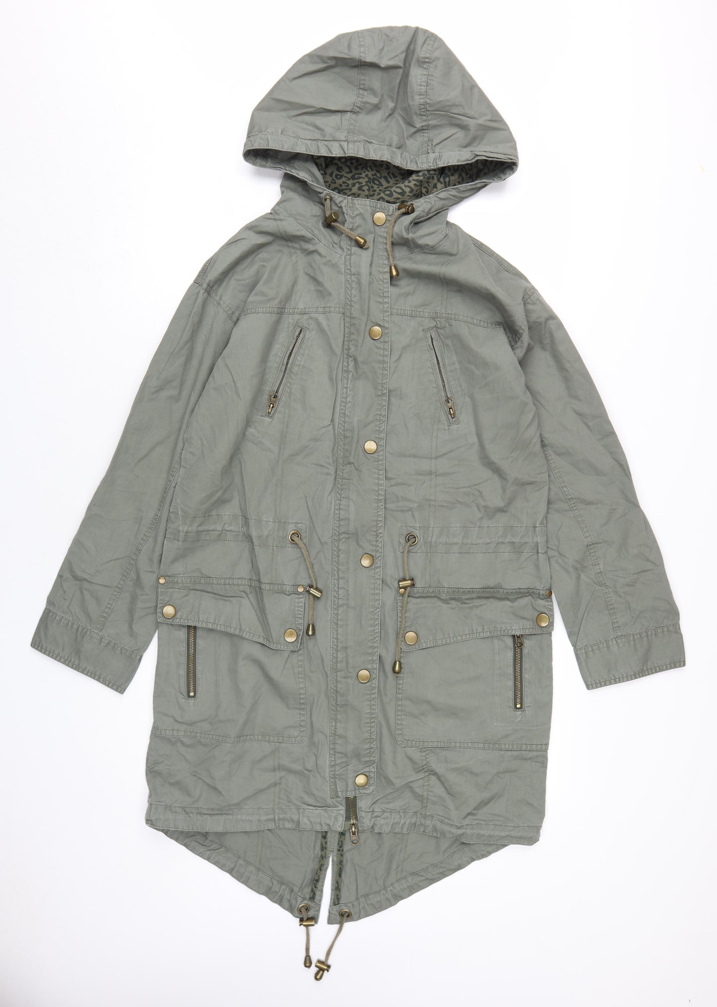 Fashion Union Women's Green Parka Size 8 with Hood and Pockets