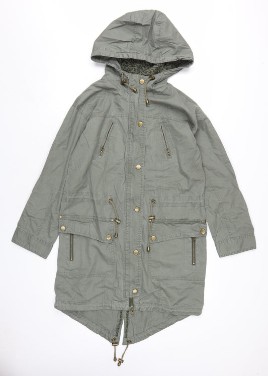 Fashion Union Women's Green Parka Size 8 with Hood and Pockets