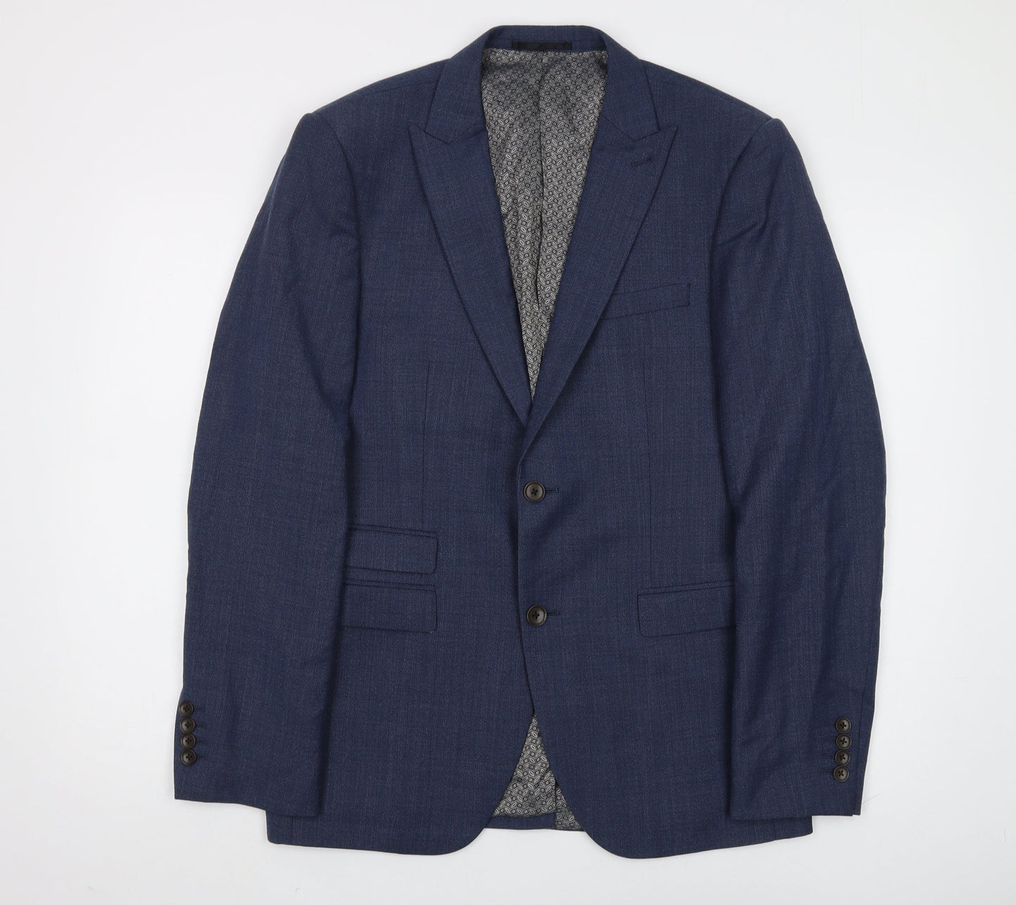 Next Men's Blue Wool Blazer 40R Regular Formal