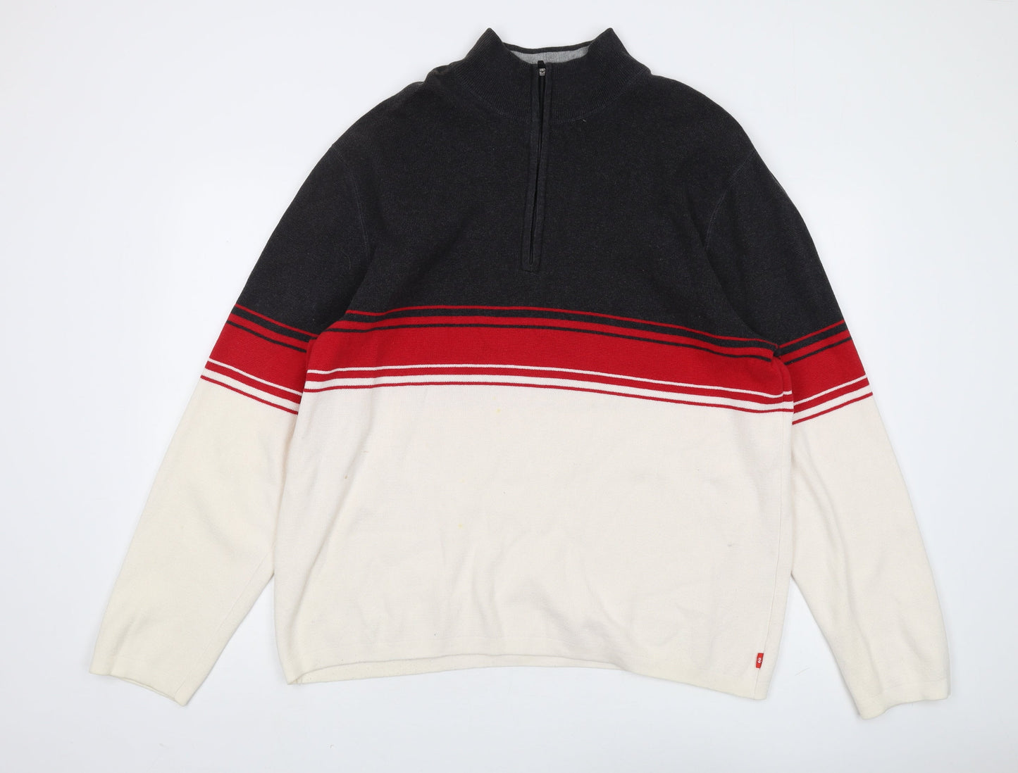 IZOD Men's 2XL Full Zip Sweater in Black, Red and Ivory