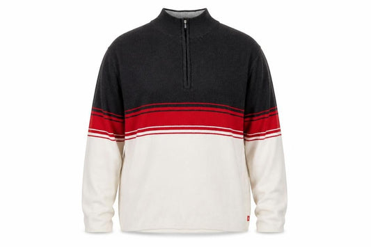 IZOD Men's 2XL Full Zip Sweater in Black, Red and Ivory
