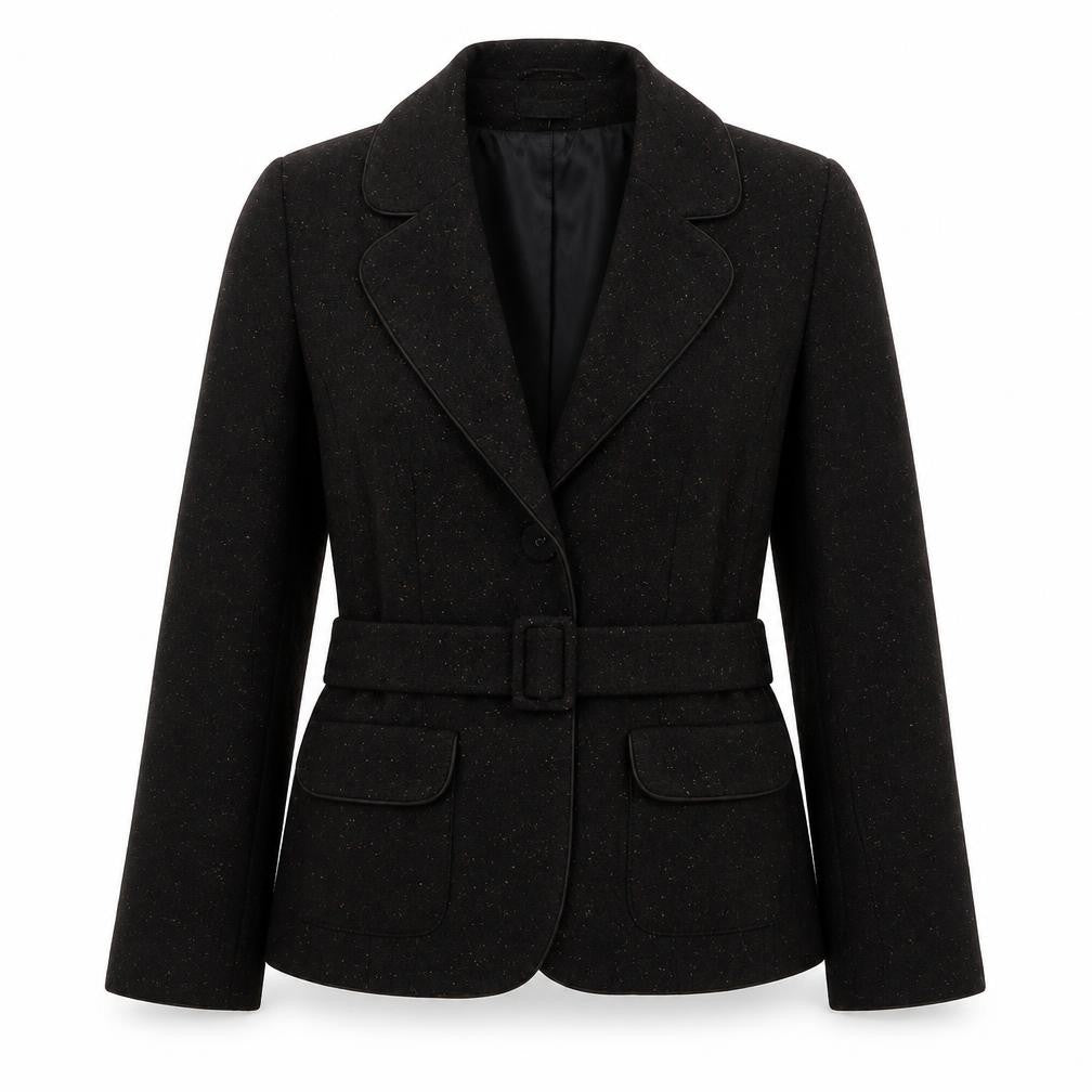 H&M Women's Black Belted Jacket Size 12 for Autumn