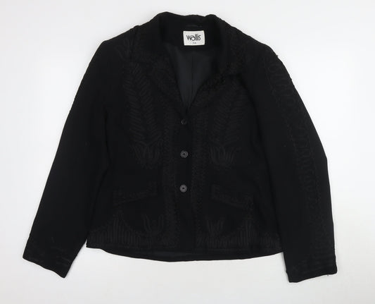 Wallis Women's Black Embroidered Blazer Size 14