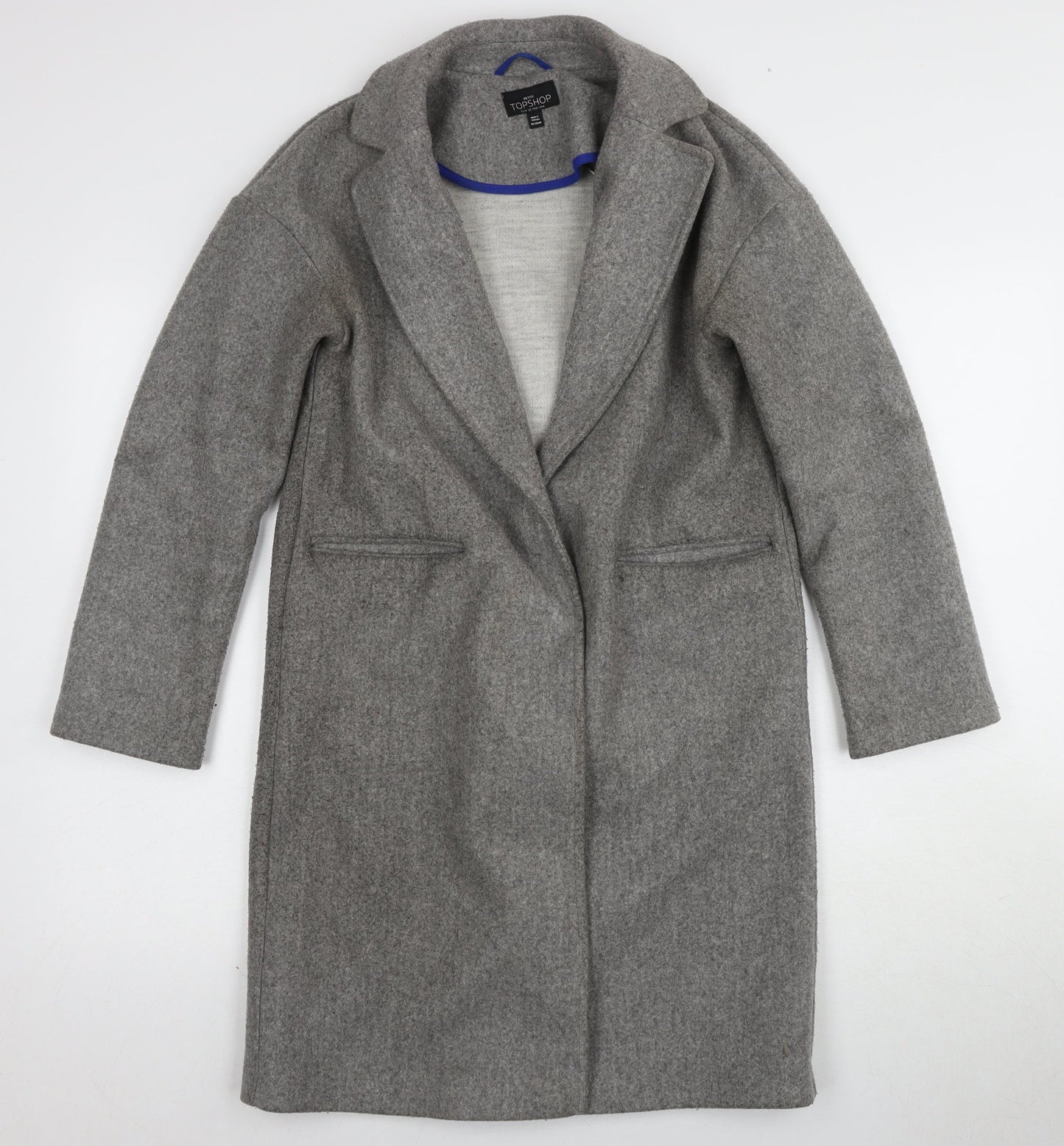 Topshop Women's Grey Long Overcoat, Size 4, Button