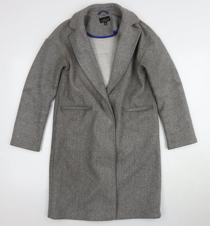 Topshop Women's Grey Long Overcoat, Size 4, Button