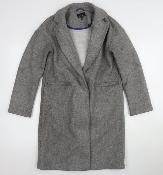 Topshop Women's Grey Long Overcoat, Size 4, Button