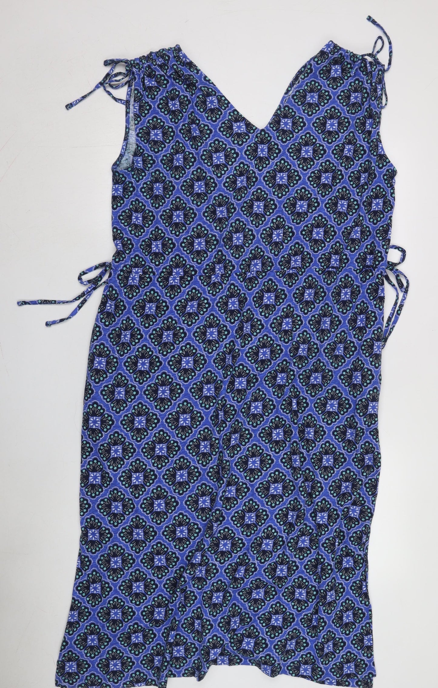 White Stuff Women's Blue Geometric Wrap Dress, L