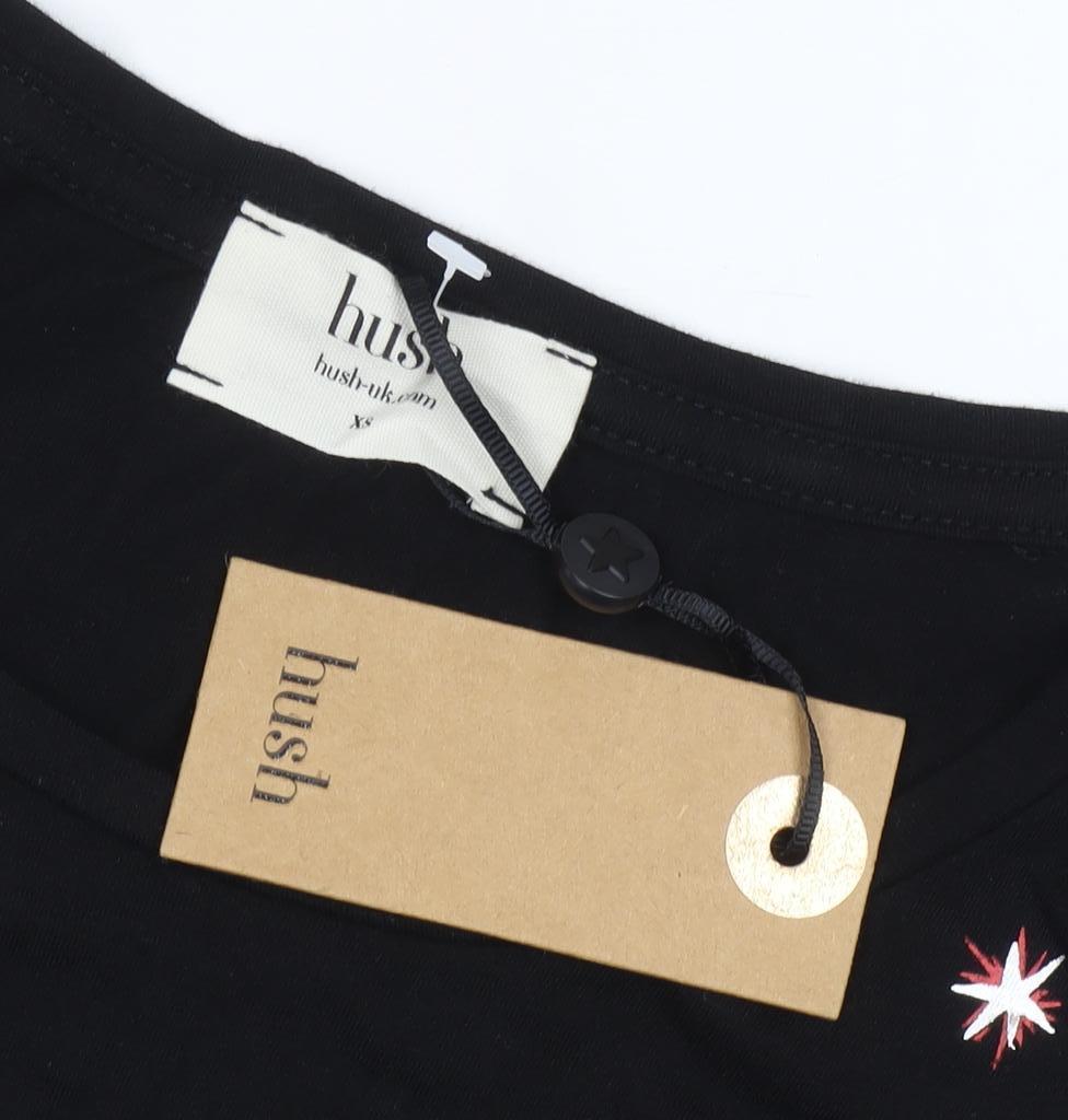 Hush Women's Black XS Cotton Embroidered T-Shirt