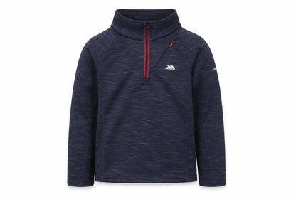 Front view of Trespass boys’ blue 1/4 zip sweatshirt, lightweight, 7-8 years