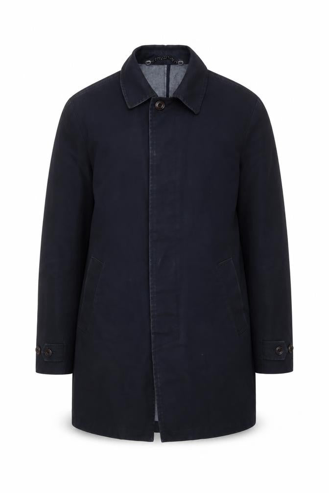 John Lewis Men's Black Cotton Overcoat, M, Classic Style