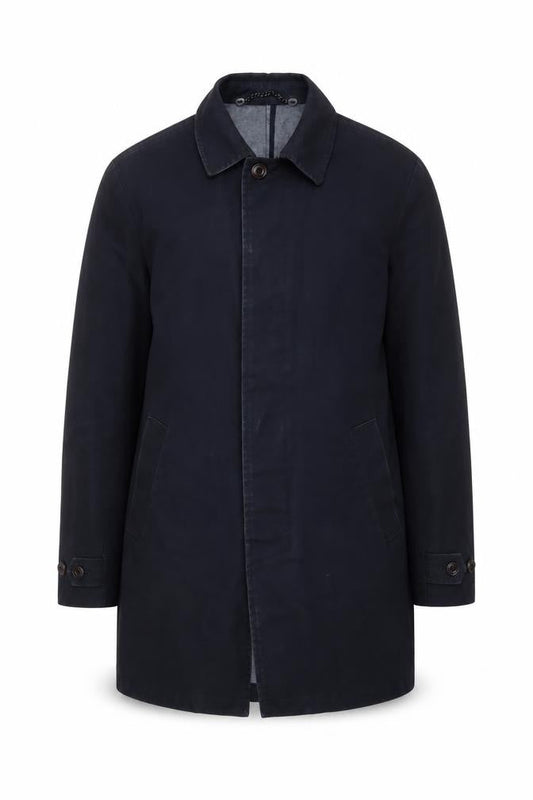 John Lewis Men's Black Cotton Overcoat, M, Classic Style