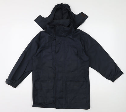 Additional front view of Winterbottom's boys’ blue rain coat jacket, l, hooded, school