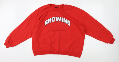 Monki Mens Red Graphic Pullover Sweatshirt L