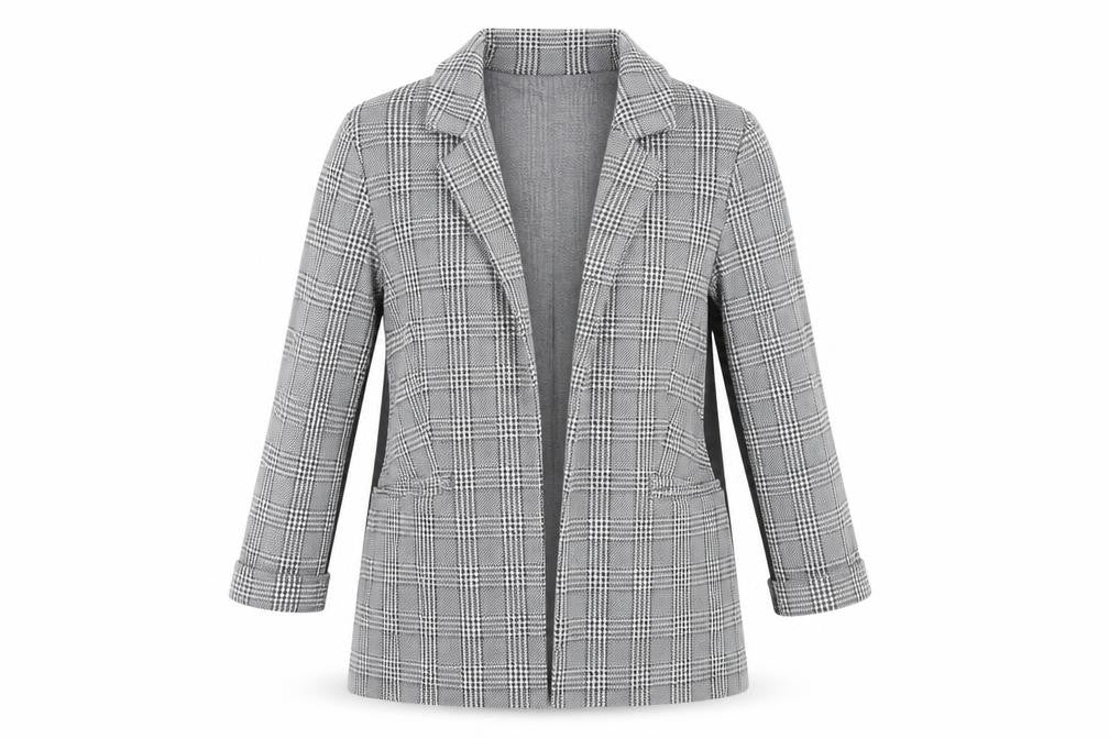 H&M Women's Grey Plaid Blazer Jacket Size 12