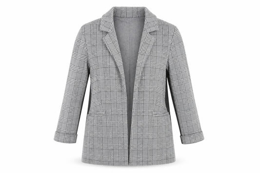 H&M Women's Grey Plaid Blazer Jacket Size 12