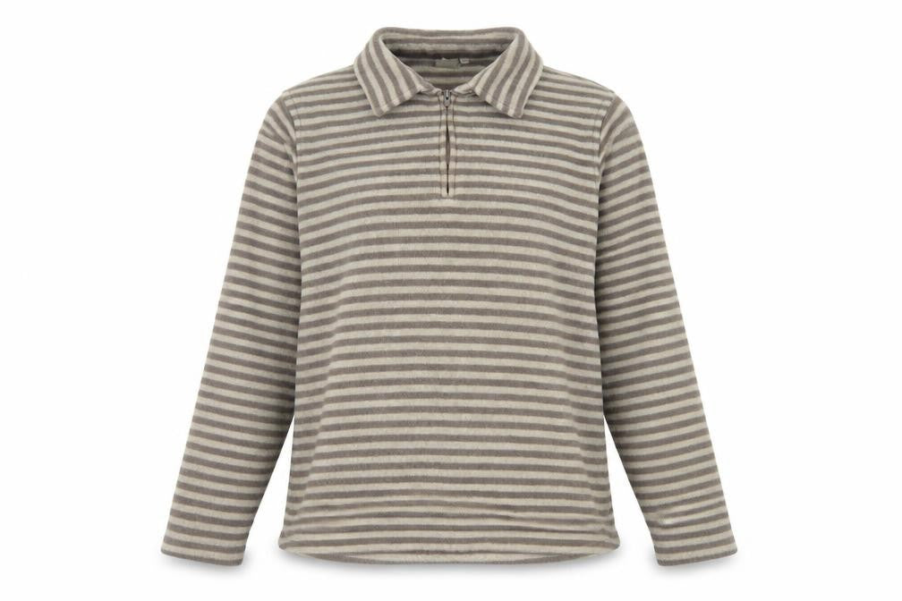 Cotton Traders Women's Beige Striped Fleece Pullover