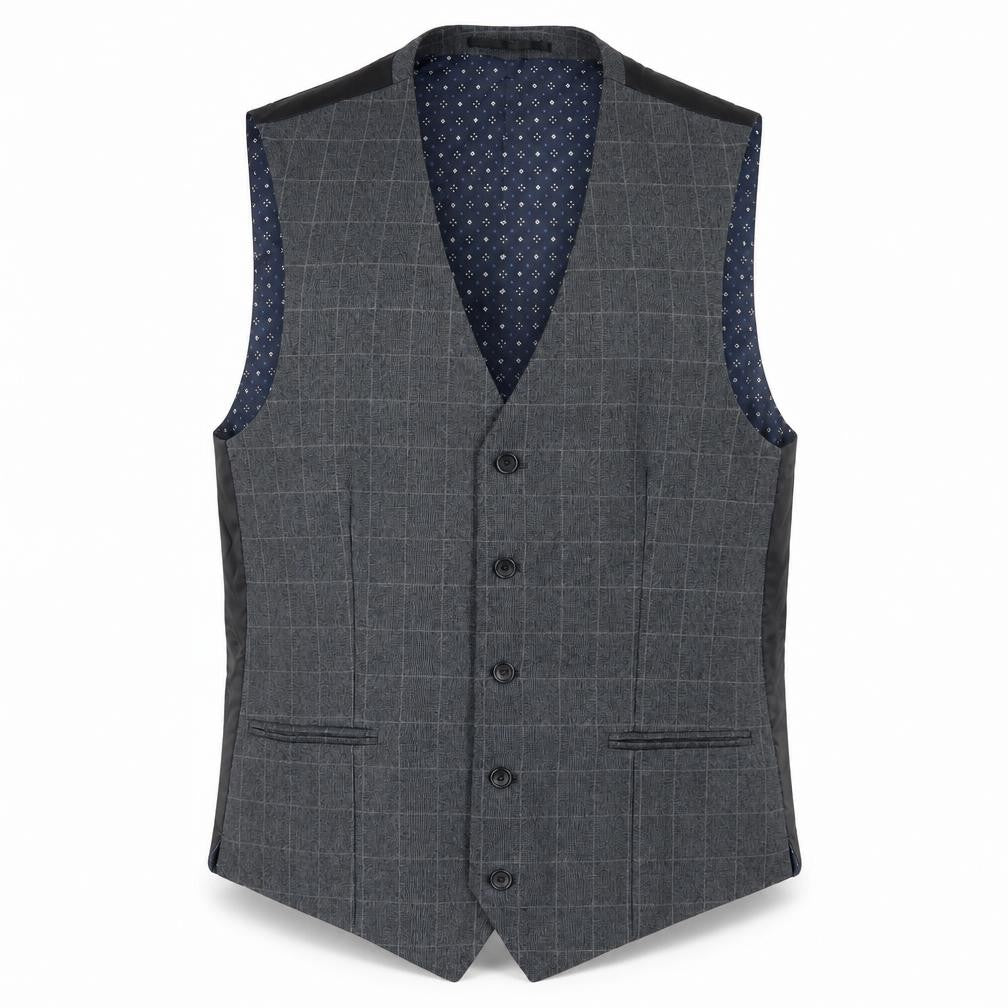 Next Men's Grey Check Suit Waistcoat, Size 40R, Regular Fit