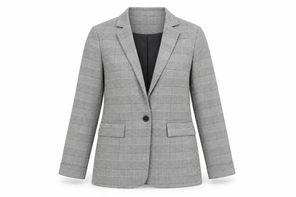 New Look Women's Grey Check Blazer, Size 10, Single-Breasted