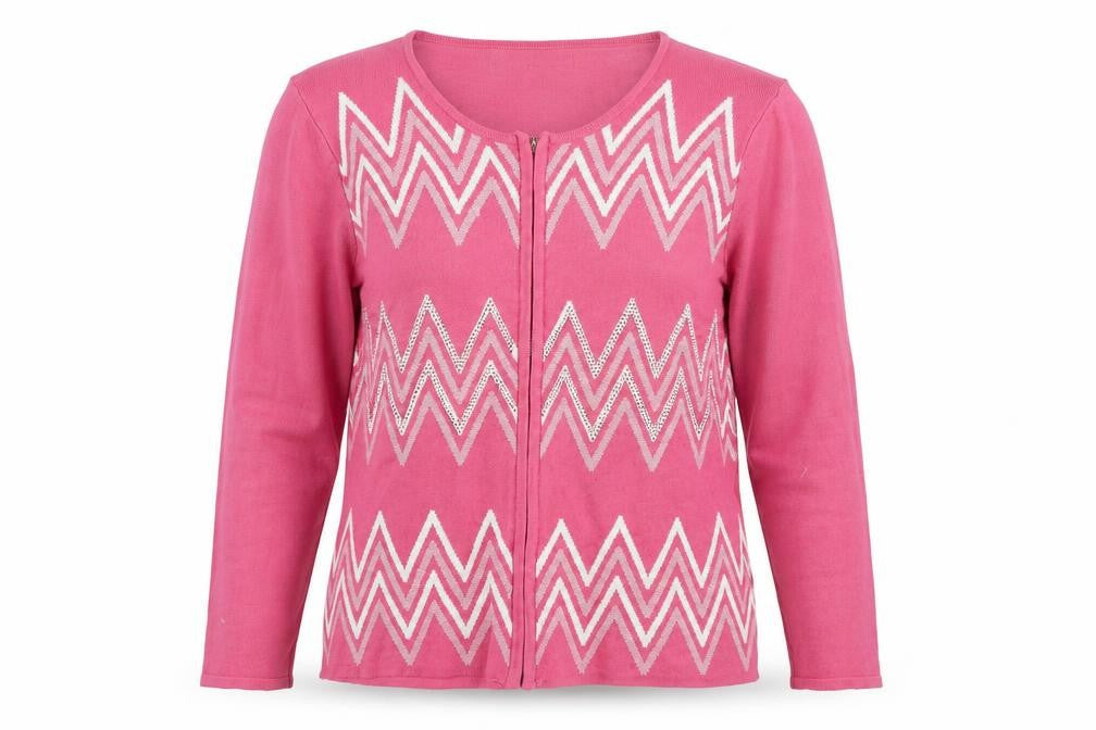 Mudflower Women's Pink M/L Geometric Cardigan