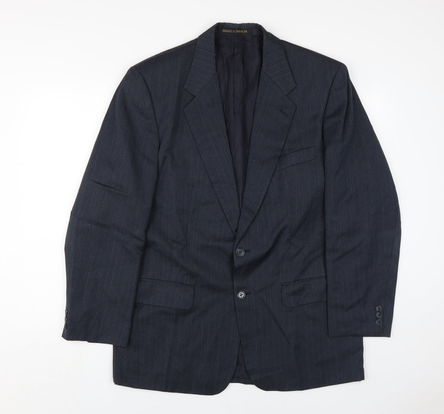 Marks and Spencer Men's Blue Blazer 40R, Striped, Business