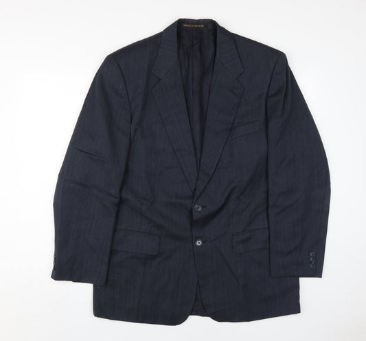 Marks and Spencer Men's Blue Blazer 40R, Striped, Business
