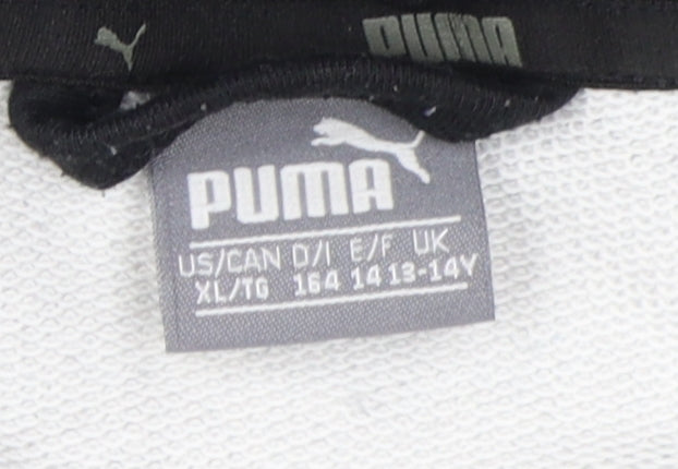 Close-up detail of Puma boys’ grey camouflage full zip xl hoodie
