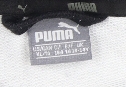 Close-up detail of Puma boys’ grey camouflage full zip xl hoodie