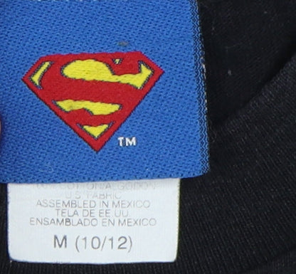 Close-up detail of Superman boys’ black graphic t-shirt, size 10, years