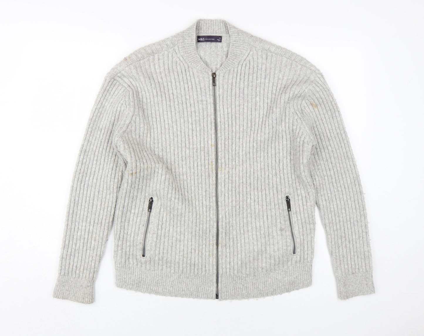 Marks and Spencer Women's Grey Full Zip Jumper - M