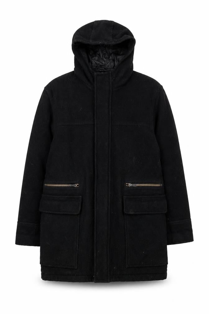 Next Men's Black Parka Coat L Hooded Wool Blend